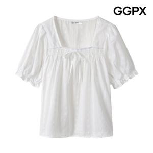 [GGPX] 리본 스퀘어넥 레이스 블라우스 (GP4SH019F)