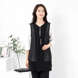 [모슬린]엄마옷 쉬폰 라운드 원버튼 조끼 VE405006 마담/미시옷/