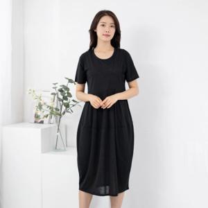 [모슬린]엄마옷 사선 절개 라운드 반팔 원피스 OP405161 마담/미