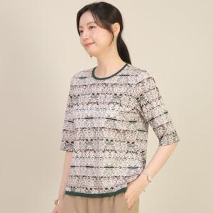 애비뉴투지 엄마옷 실켓면 문양 프린트 라운드 여름 5부 반팔 티셔츠 A05509