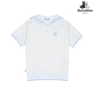 [블랙앤화이트] 여성 세일러 니트 카라 써커 반팔 티셔츠 9615LZSP_WHITE