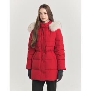 헤지스 여성 24FW 후드 하프 헤비 구스다운 점퍼 레드 HSJU4DC01R2