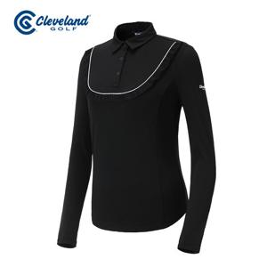 클리브랜드 쉬폰프릴 나일론스판 여성 긴팔티셔츠_CGWTS213830BK