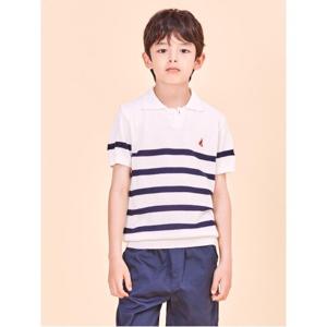[빈폴키즈]스트라이프 T칼라 니트 스웨터 화이트(BI4351U021)