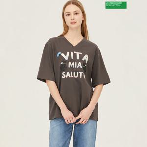 베네통 레터링 스팽글 캣 반팔티 BATS14411