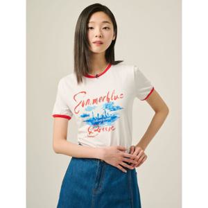 [빈폴레이디스] 그래픽 반소매 링거 티셔츠  화이트 (BF5442C061)