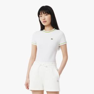 라코스테 공식 여성 더블 파이핑 슬림핏 저지 티셔츠 TF0347-55G FWI