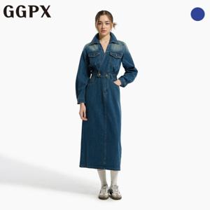 [GGPX] 데님 카라 브이넥 밴딩 롱 원피스 (GP2OP045F)