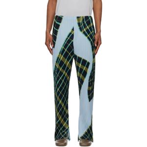 25 SS Homme Plisse Issey Miyake 남성 블루   그린 윈드스웹트 플래드 슬랙스 251729M191016
