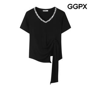 [GGPX] 스팽글 V넥 매듭 티셔츠 (GP4TS038F)