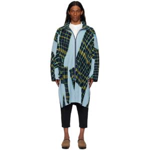 25 SS Homme Plisse Issey Miyake 남성 블루   그린 윈드스웹트 플래드 코트 251729M176005