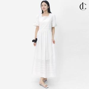 엘케이트 여자 반팔 원피스 롱 여름 펀칭 자수 화이트 드레스 LDOR006