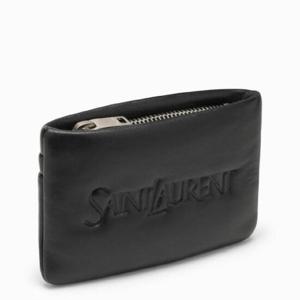 SAINT LAURENT 로고가 있는 검은색 패딩 가죽 동전 지갑 777889AADA1/XG_YSL-1000
