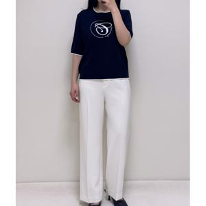 [꼼빠니아]봄여름 네이비 배색 반팔 니트 티셔츠 AFU3WSL020NY