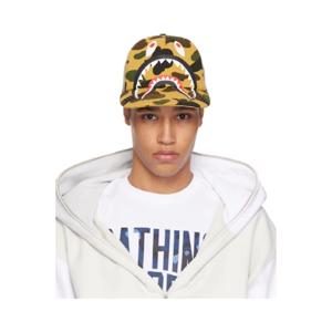 BAPE 볼캡 옐로우   베이지 퍼스트 카모 샤크 메시 볼캡 251546M139003