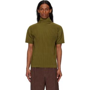 Homme Plisse Issey Miyake 티셔츠 카키 컬러 플리츠 티셔츠 251729M213014