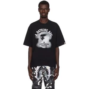BAPE 티셔츠 블랙 워터 프린트 컬리지 로고 루즈 핏 티셔츠 242546M213067