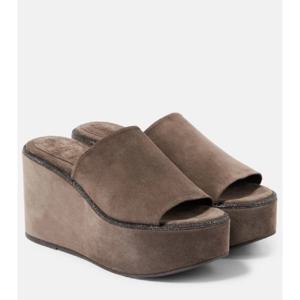 Brunello Cucinelli Monili 스웨이드 웨지 뮬 P01014877