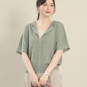 애비뉴투지 엄마옷 린넨 후드 지퍼 5부 반팔 여성 여름 니트 가디건 J04541