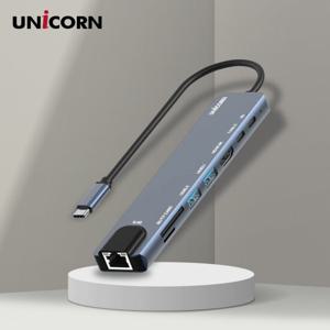 유니콘 8IN1 LAN포트 HDMI USB멀티허브 USB-C통신포트 PD87W충전 4K미러링 TF SD카드리더 TCH-L60