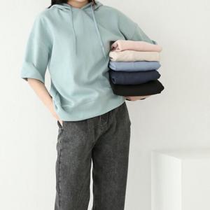 샵앤) 보보 여성 5부 반팔 후드 면 티셔츠 AMI-WSH-3264-핑크