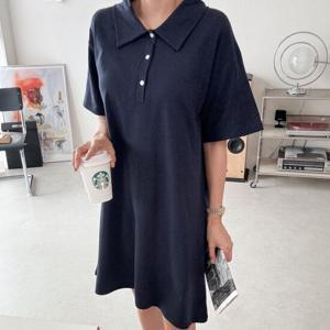 샵앤) 로제국산 카라 단추 면100 반팔 원피스 AMI-WDR-3500-블랙