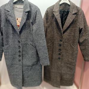 Latium HC06 H라인 누비안감 주머니 기본 테일러 쟈켓형 체크 롱코트 T2443ct01