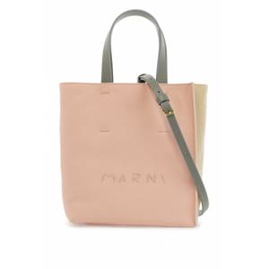 [MARNI] 여성 핑크 앤 베이지 카프스킨 쇼핑 백 위드 gray handles SHMP0040L3P6533 ZO870 /5