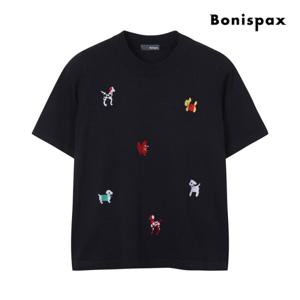 [보니스팍스(여성의류)]강아지 자수 반팔 니트 (XP4KP006M0)