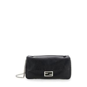 FENDI  Baguette Chain Large  Black Crossbody Bag with FF Closure in Leather Woman 8BR828AS7AF1QD0