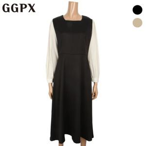 [GGPX] 배색 소매 스퀘어넥 플레어 원피스 (GNHOPI97F)