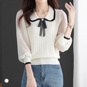 [카라]KARRA 쉬폰슬리브니트+브로치SET_A5M0137