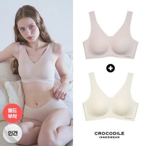 [크로커다일 이너웨어]라이크라 인견쉘론 몰드부착 V넥 감탄브라 2종 CDWBR5N2729