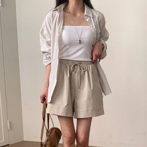 샵앤) 여성 리본 허리밴딩 데일리 비치룩 해변가 반바지 21DS-WPT-4394-블랙