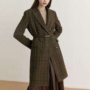 울 블렌디드 볼륨 체크 코트