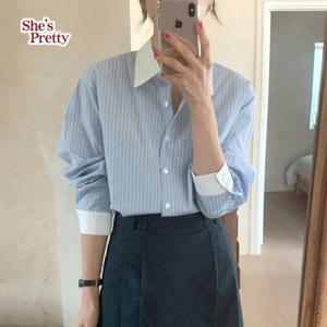 [쉬즈프리티] 컬러라펠스트라이프셔츠