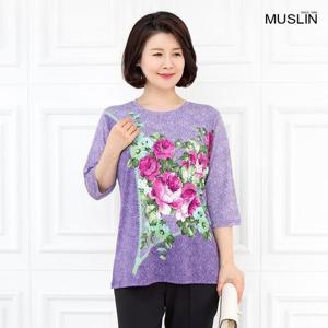 [모슬린]엄마옷 장미 라운드 티셔츠 TS104050 중년여성의류/50대/60대/마담/빅사이즈/할머니옷/40대