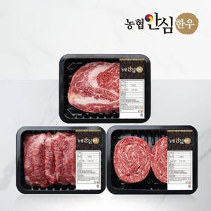 [농협안심한우] 1등급 한우 소 한마리 실속 세트 600g (꽃등심/모듬구이/불고기/각 200g씩)