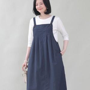 [애비뉴투지]엄마옷 멜빵 면 코튼 스퀘어 넥 주름 루즈핏 주머니 여성 봄 여름 롱 조끼 원피스 K03442
