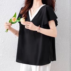 [블랙퀸] 빅사이즈 주름소매 브이넥 블라우스 blk003497