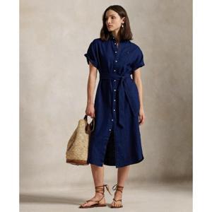 폴로랄프로렌 여성 100% 린넨 반팔 숏 슬리브 셔츠 원피스 드레스 NEWPORT NAVY