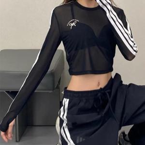 아디다스 댄스 망사 시스루 크롭 탑 긴팔 롱슬리브 티셔츠 JY7655