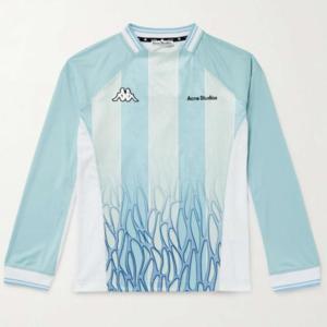 25 FW X Kappa 로고 모티프 메쉬 판넬 스트라이프 쉘 티셔츠 토널블루