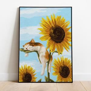명화그리기 고양이와 해바라기 캔버스페인팅 DIY 유화그림 직장인취미
