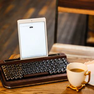 타자기 스타일 무선 블루투스 키보드 (우드스페셜 버전,영문)