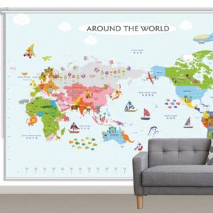세계지도 롤스크린(방수캔버스600D) 학생방 사무실 학원 한글+영문지도 13602