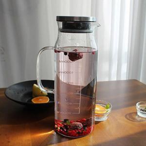 스텐뚜껑 내열유리 물병 1600ml 뜨거운차가능 소독가능 식기세척기한 물병