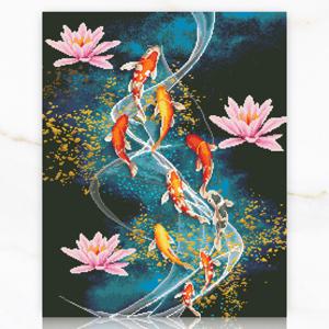 DIY 캔버스형 보석십자수 연꽃 구어도 60X75cm (특대형)