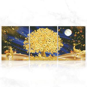 DIY 캔버스형 보석십자수 금전수와 황금사슴 40X50cm (3단세트)