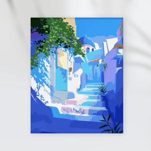 DIY 명화/유화그리기 세트 (산토리니 골목길) 물감두배 10종붓세트 (40X50)